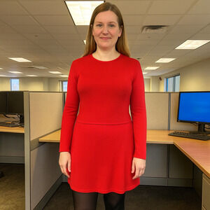 J Jill Sweater Dress LARGE Red Soft Rayon Wool Slit Work Career Church Form Fit